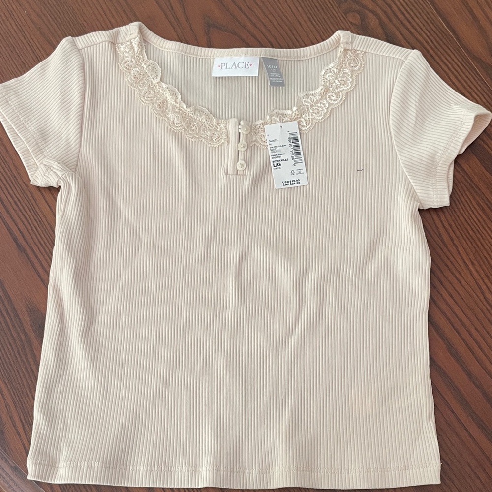 The Children's Place Cream Lace Trim Kids Top size 10/12 NWT